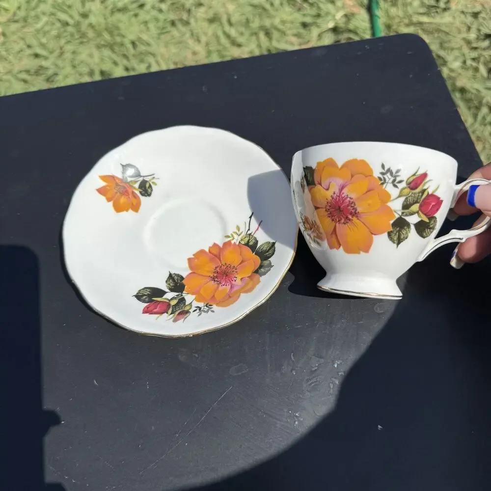 Vintage Duchess Bone China Cup & Saucer Yellow Rose Floral Gold Trim England
